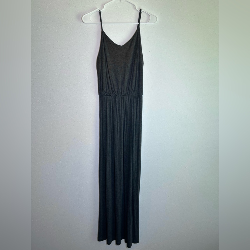 GAP Charcoal Gray Maxi Dress Sz S Sleeveless Cinch Waist Capsule Adjustable